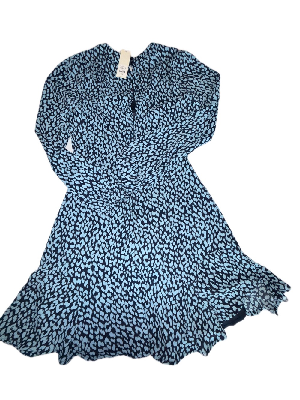 Francesca’s NWT Blue Black Leopard Print Mini Dress XXS Long Sleeve - Picture 5 of 13